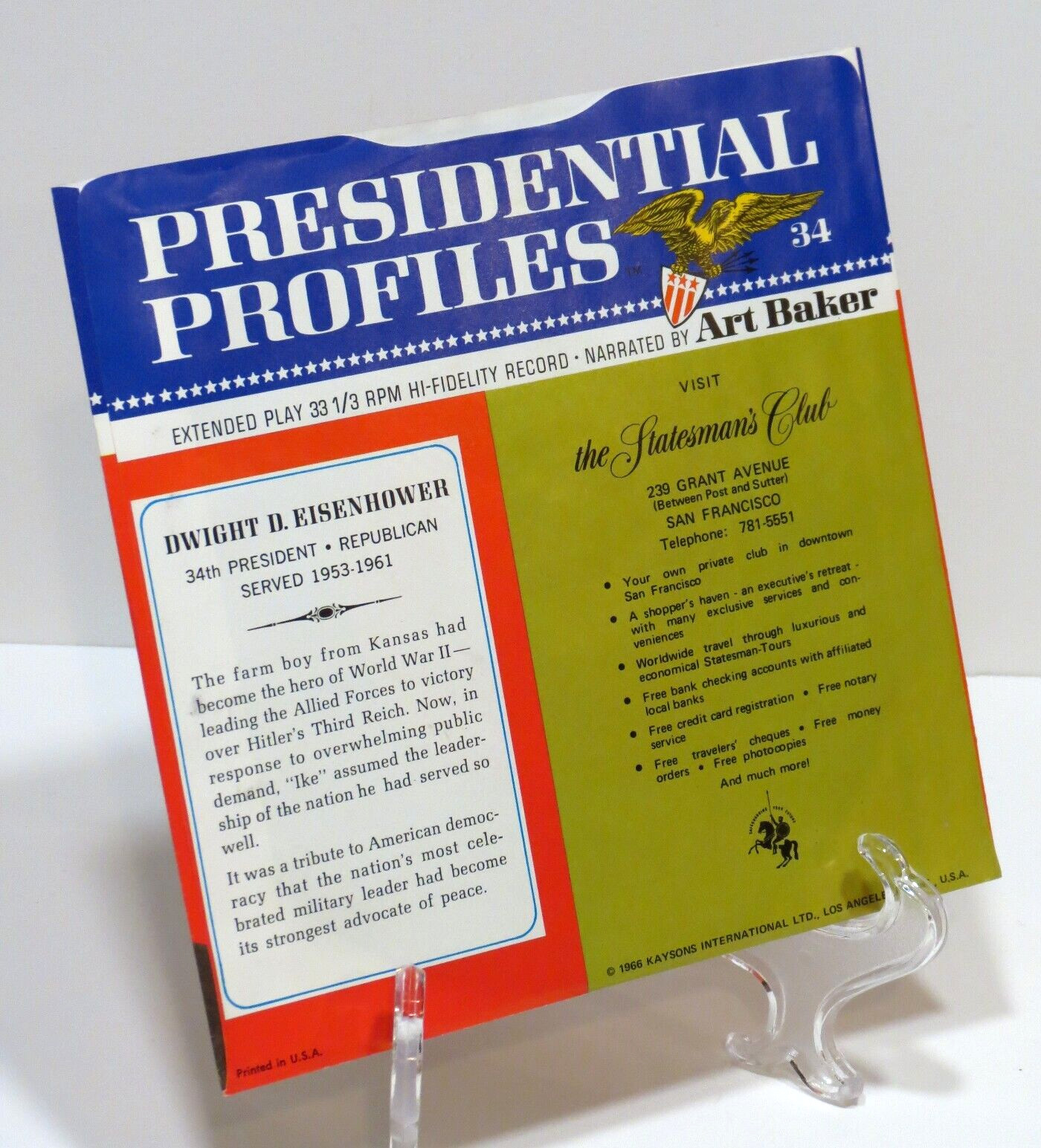 Presidential Profiles Dwight D. Eisenhower 33 1/3 Vinyl Album Vintage 1966 Nice!