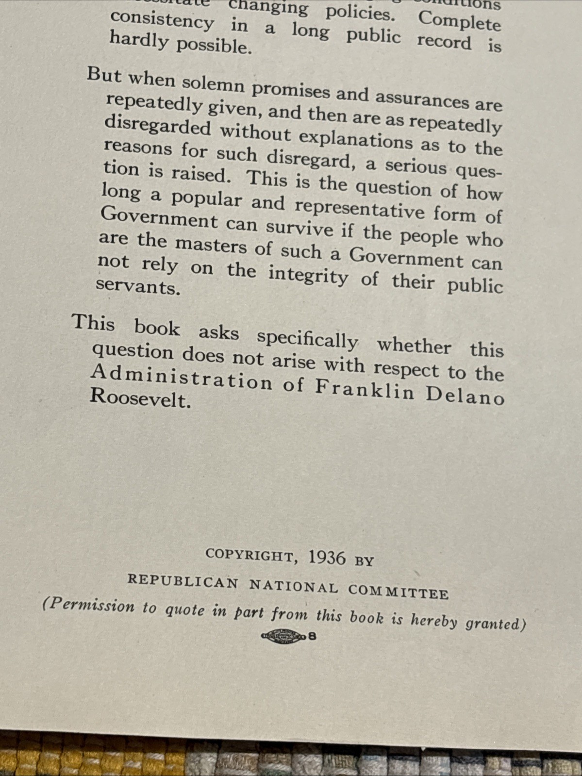 1936 FRANKLIN D ROOSEVELT Administration Promise & Performance RNC 64 Pages B8