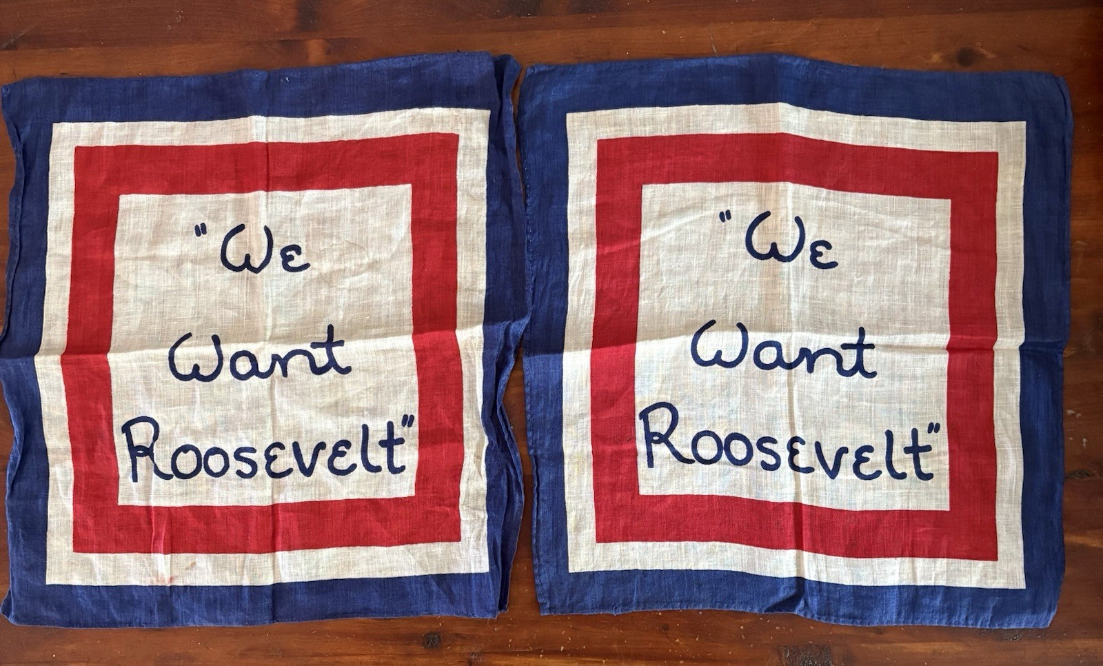 “We Want Roosevelt” 1940 Politics Presidential Campaign USA 2 Handkerchiefs