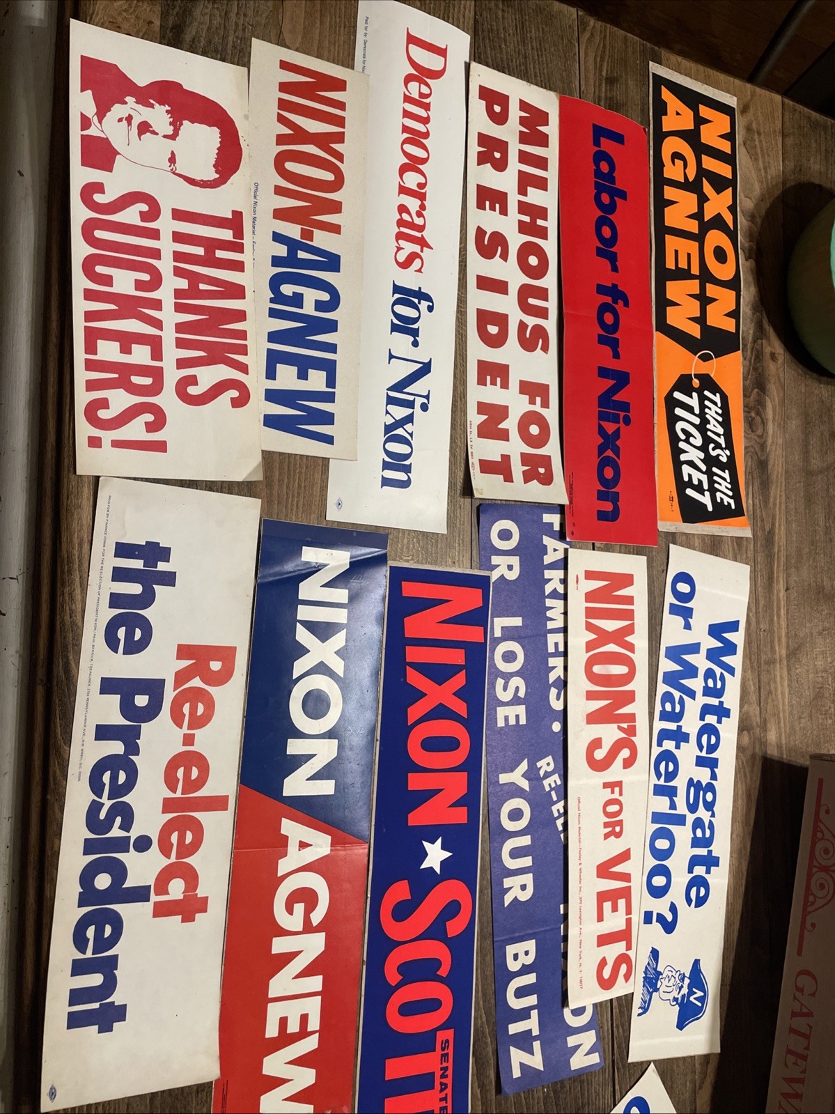 Nixon Agnew Comic Campaign Vtg materials rare Bumper stickers Lot 1 Election