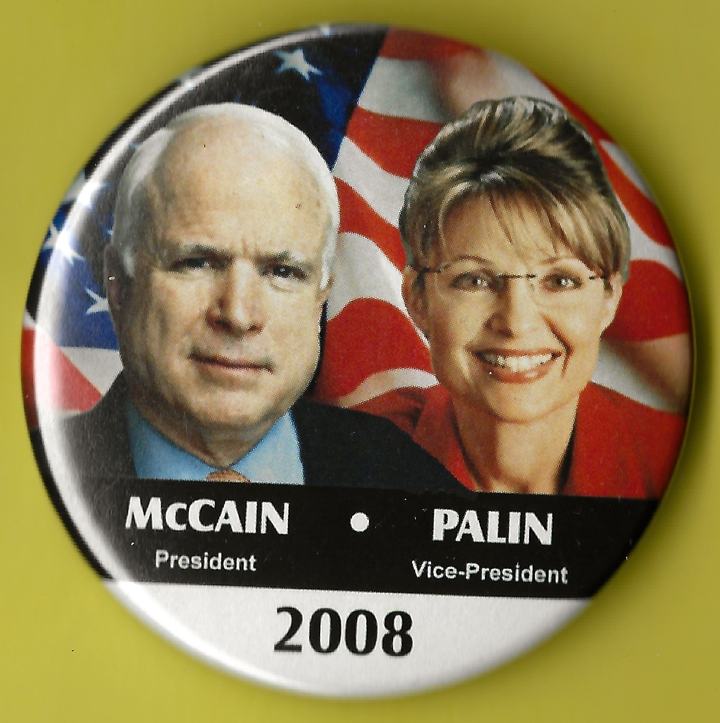 2008 John McCain & Sarah Palin 2-1/4″ / Presidential Campaign Button (Pin 08)