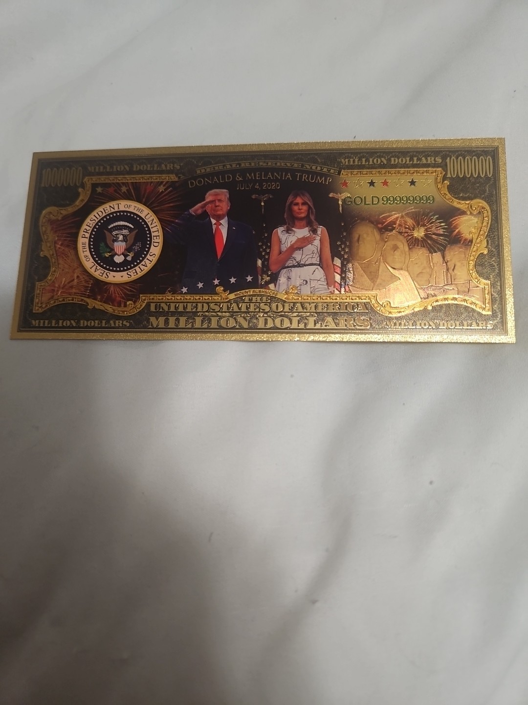 24K Gold Note, Donald and Melania Trump, July 4, 2020 Family Celebration