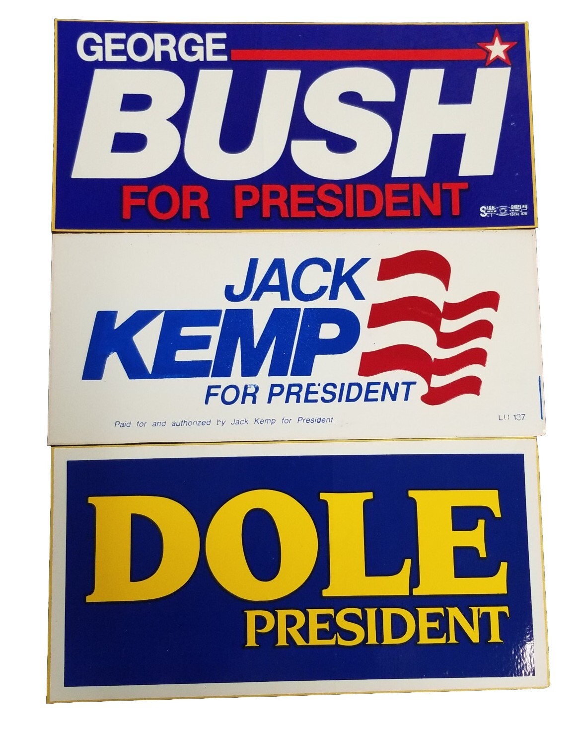 *NEW* 1988 Republican Presidential Candidates Bumper Stickers: BUSH, DOLE, KEMP