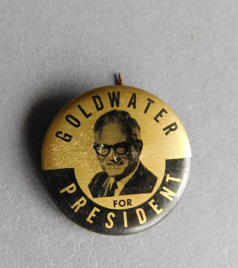 Goldwater for President – Button/Pin – 1.25″ – gold & black