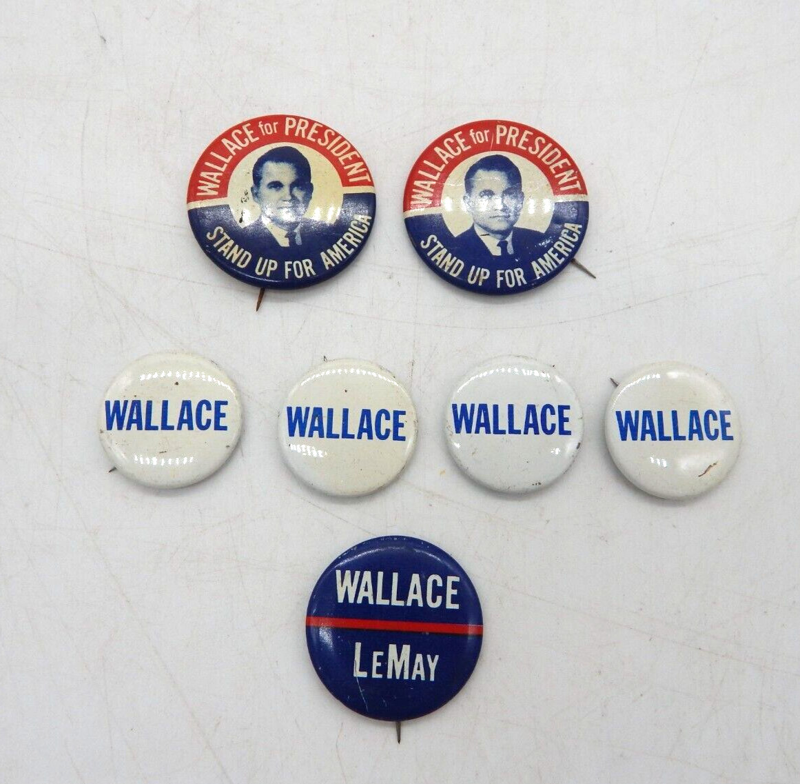 Vintage Lot of 7 George Wallace For President 1968 Campaign Buttons Curtis LeMay