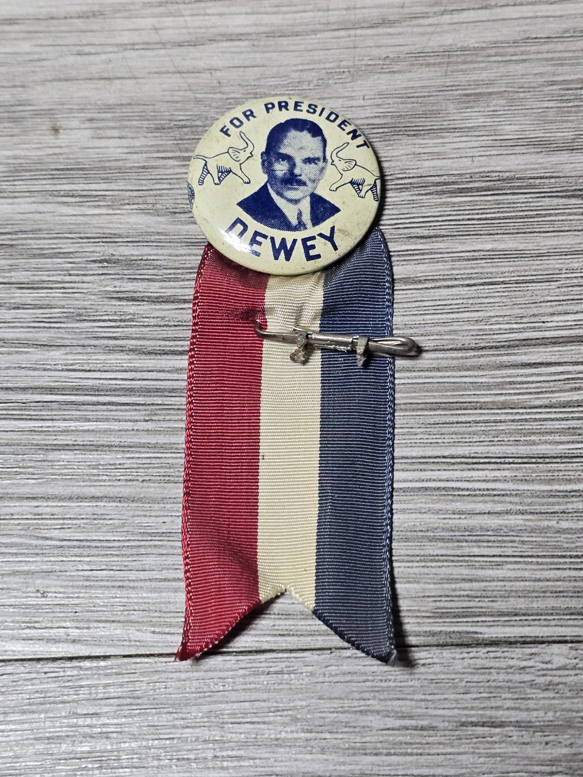 1940s Dewey For President w/ Elephants Pinback Button 1.25″ w/ Ribbon