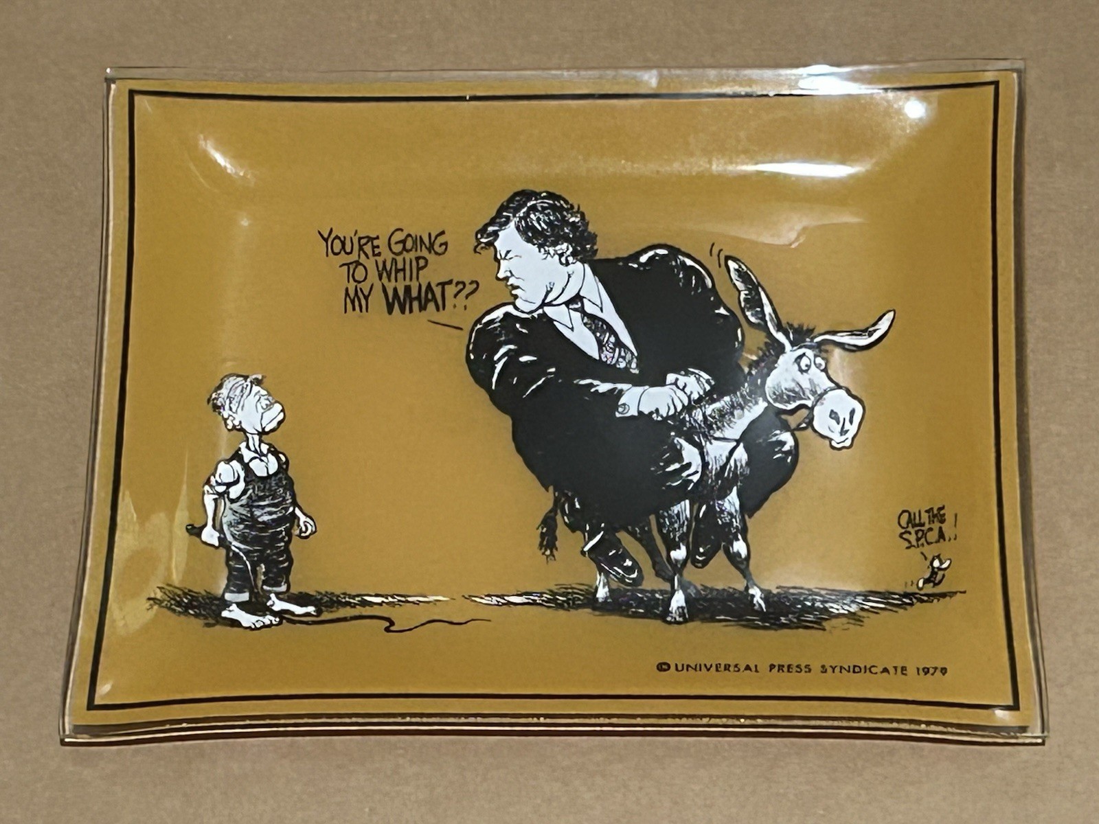 Jimmy Carter And Ted Kennedy Glass Tray, Pat Oliphant Political Satire Cartoon