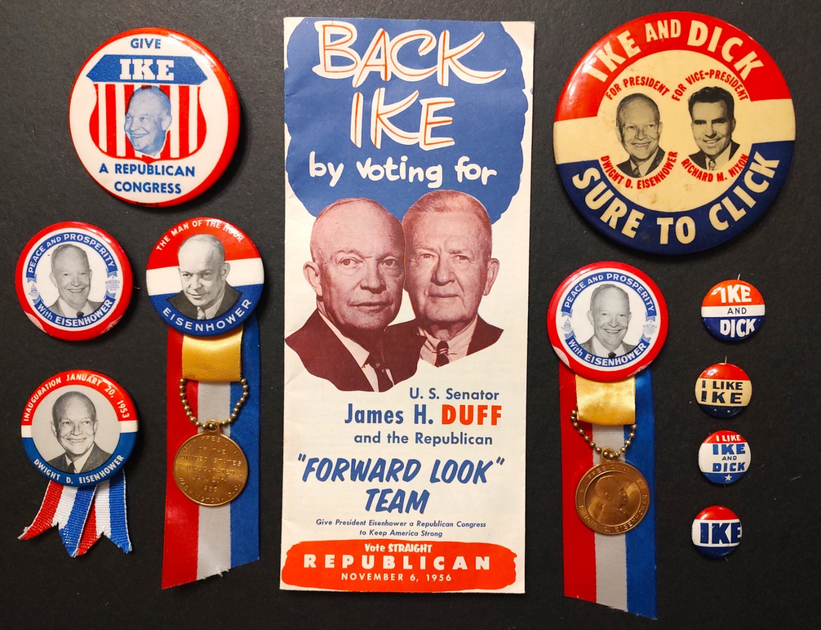 1952/56 Dwight IKE Eisenhower & Nixon Political Pins Button Pinback Brochure Lot