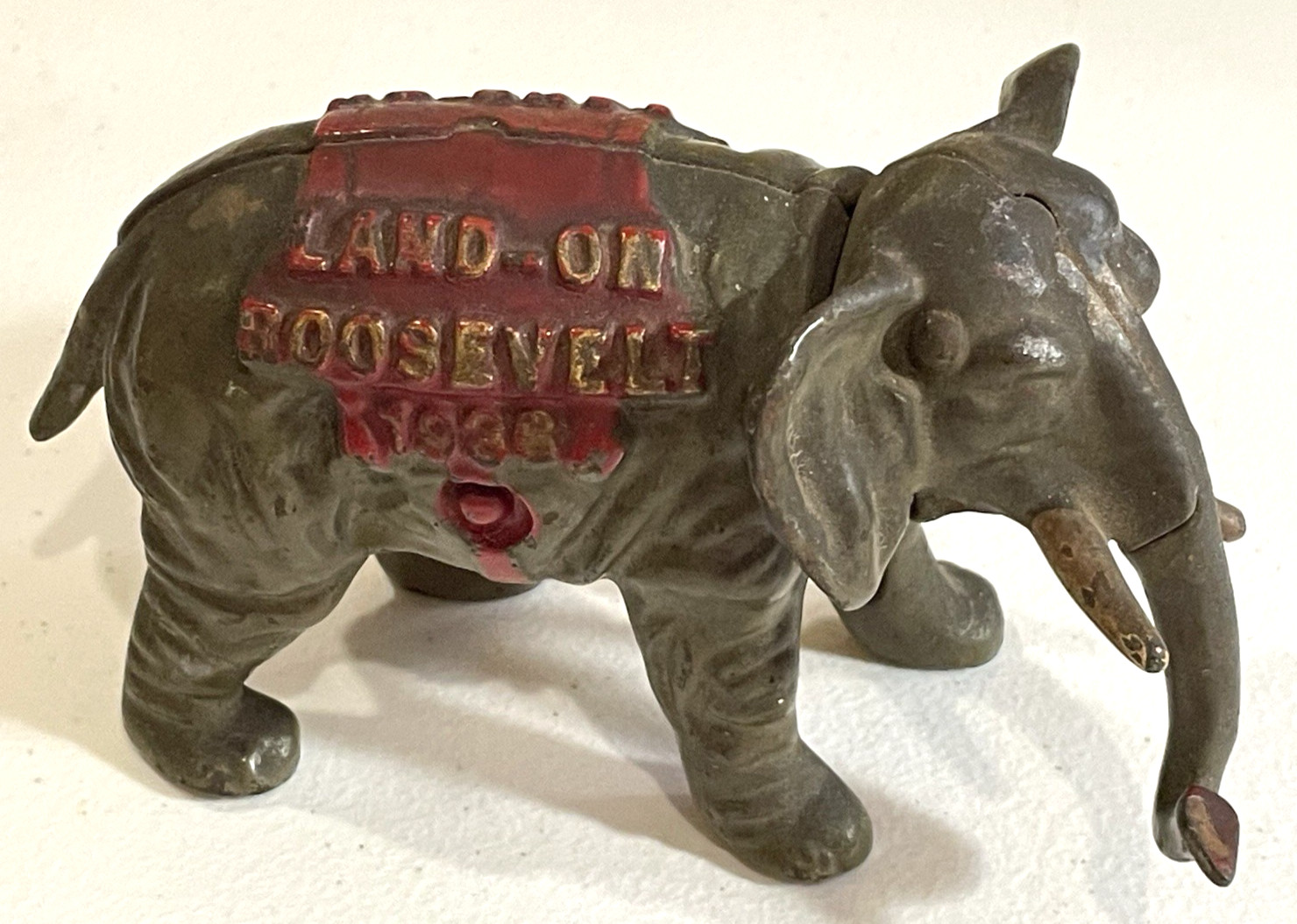 1936 “Land-On Roosevelt” Cast Iron Elephant Landon vs. FDR Political Memorabilia