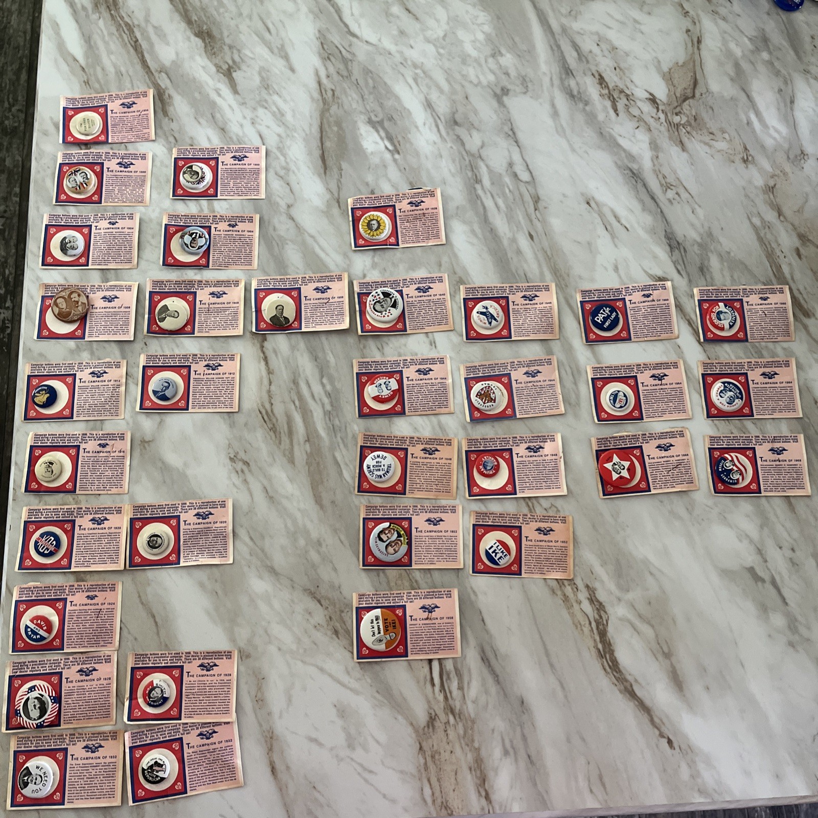 Lot of 34 Amoco Hats Off to the Past Political Buttons w/ Cards 1972 Repros⁠