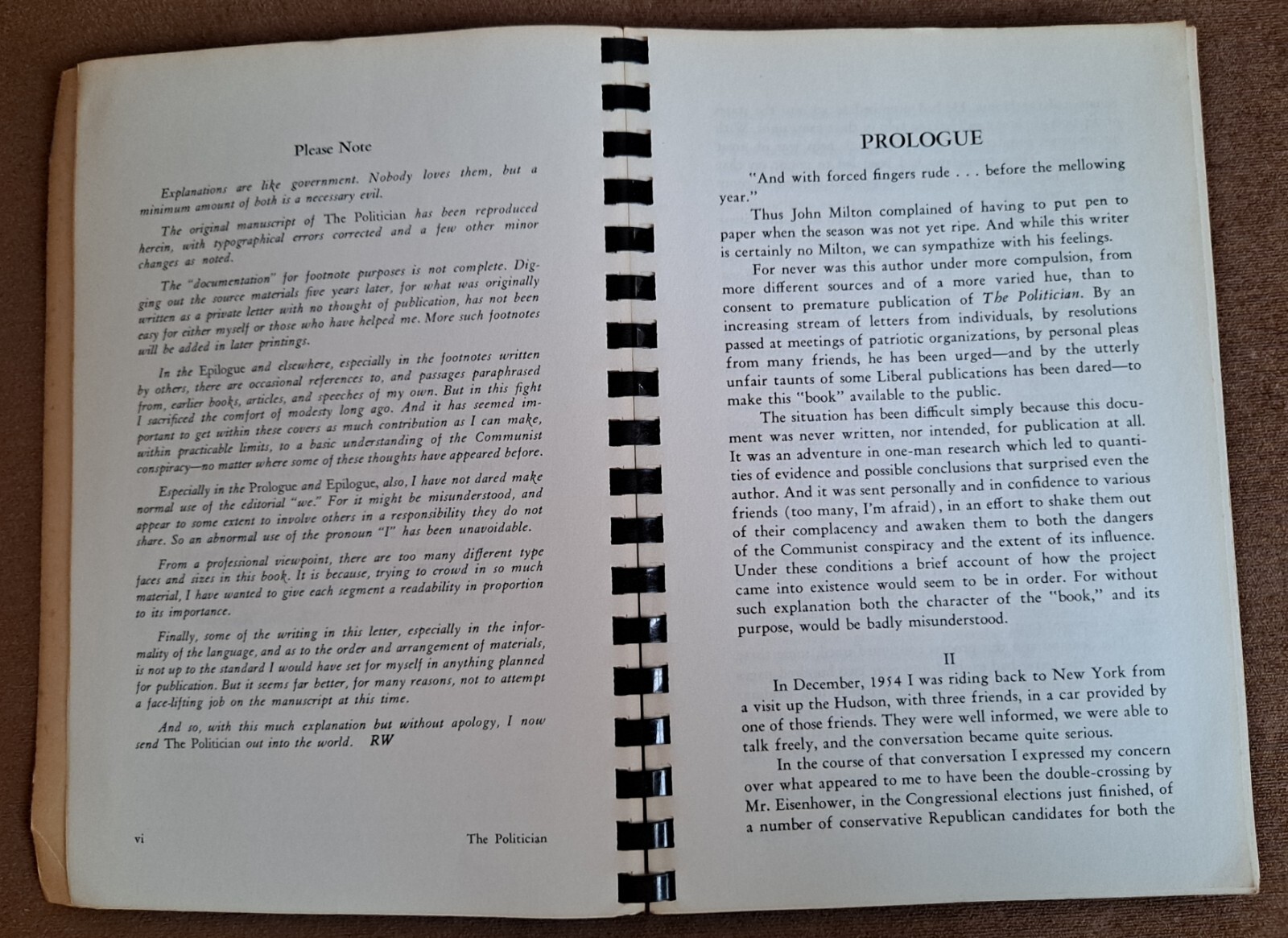 The Politician by Robert Welch, November 1963 (4th printing), Spiral Bound