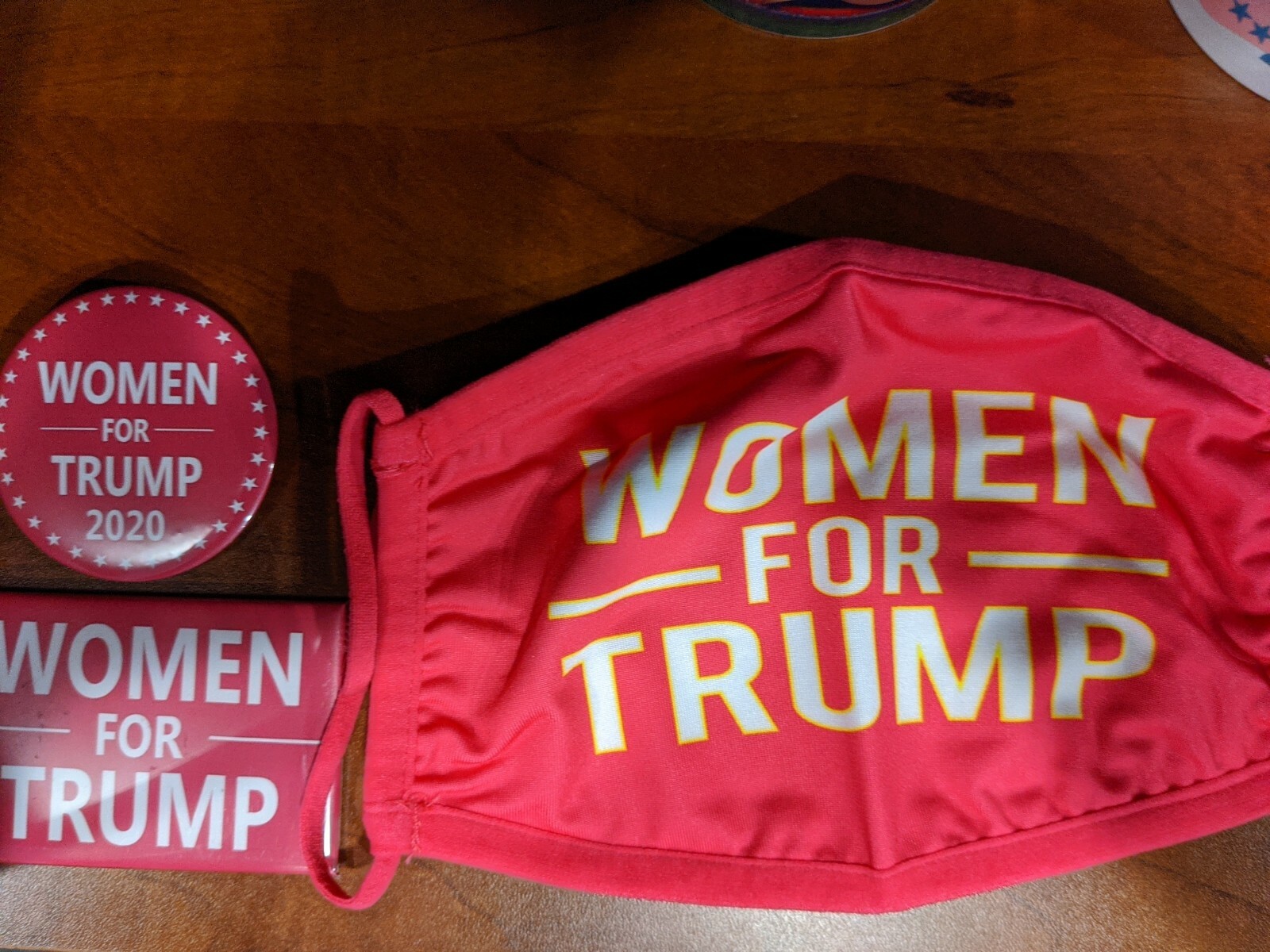 Women for Trump Collectors Set of Face Mask, Button and Magnet Hot Pink MAGA