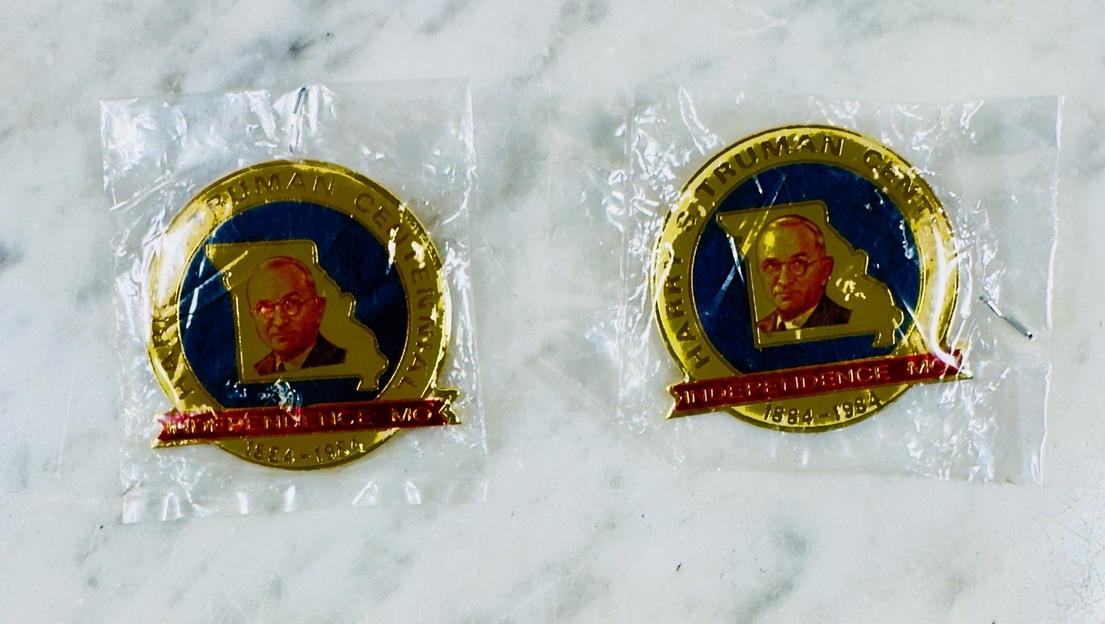 Harry S. Truman Centennial Pins 1884–1984 Independence Missouri Lot of 2 NOS