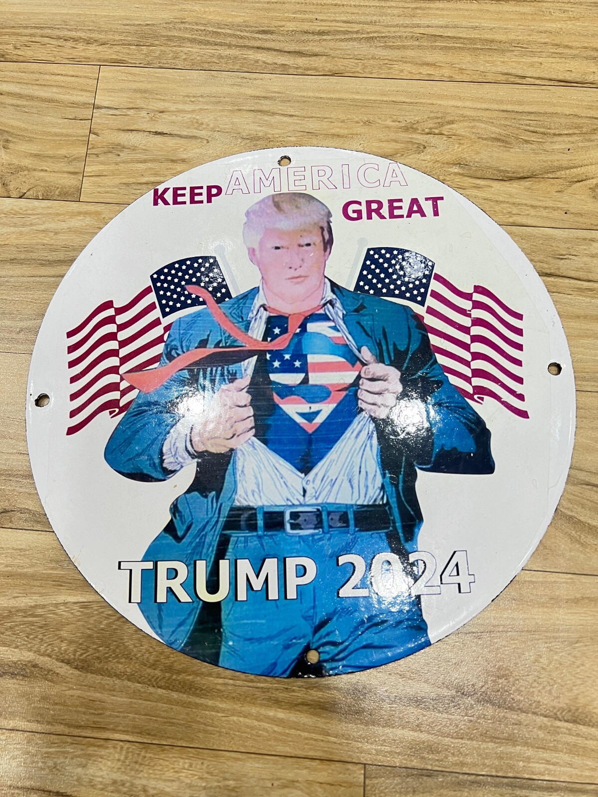 TRUMP “2024” 11.75 INCH DIAMETER PORCELAIN ENAMEL SIGN SINGLE SIDED