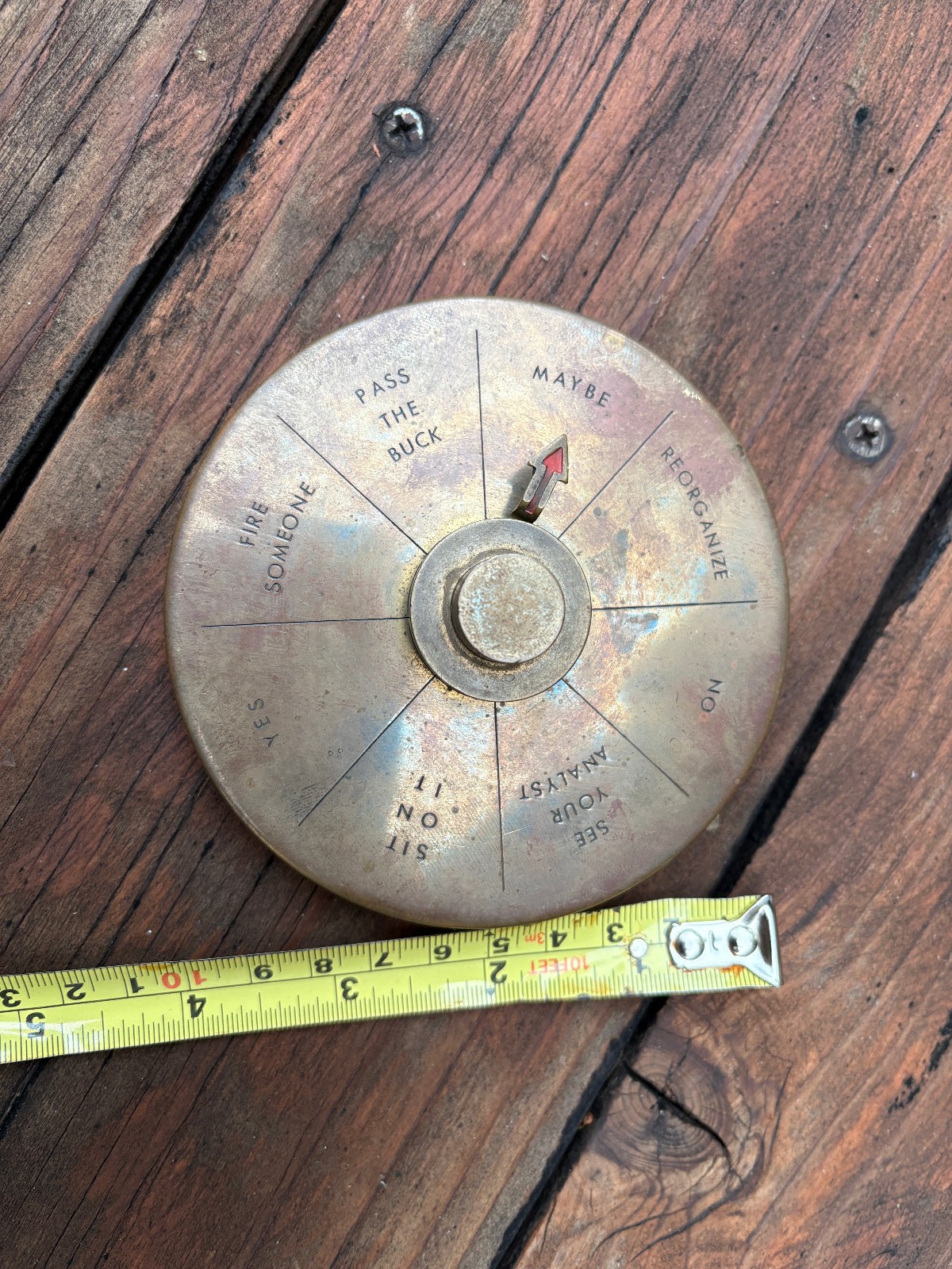 Vintage 1970s Brass Executive Decision Maker with Spinning Arrow