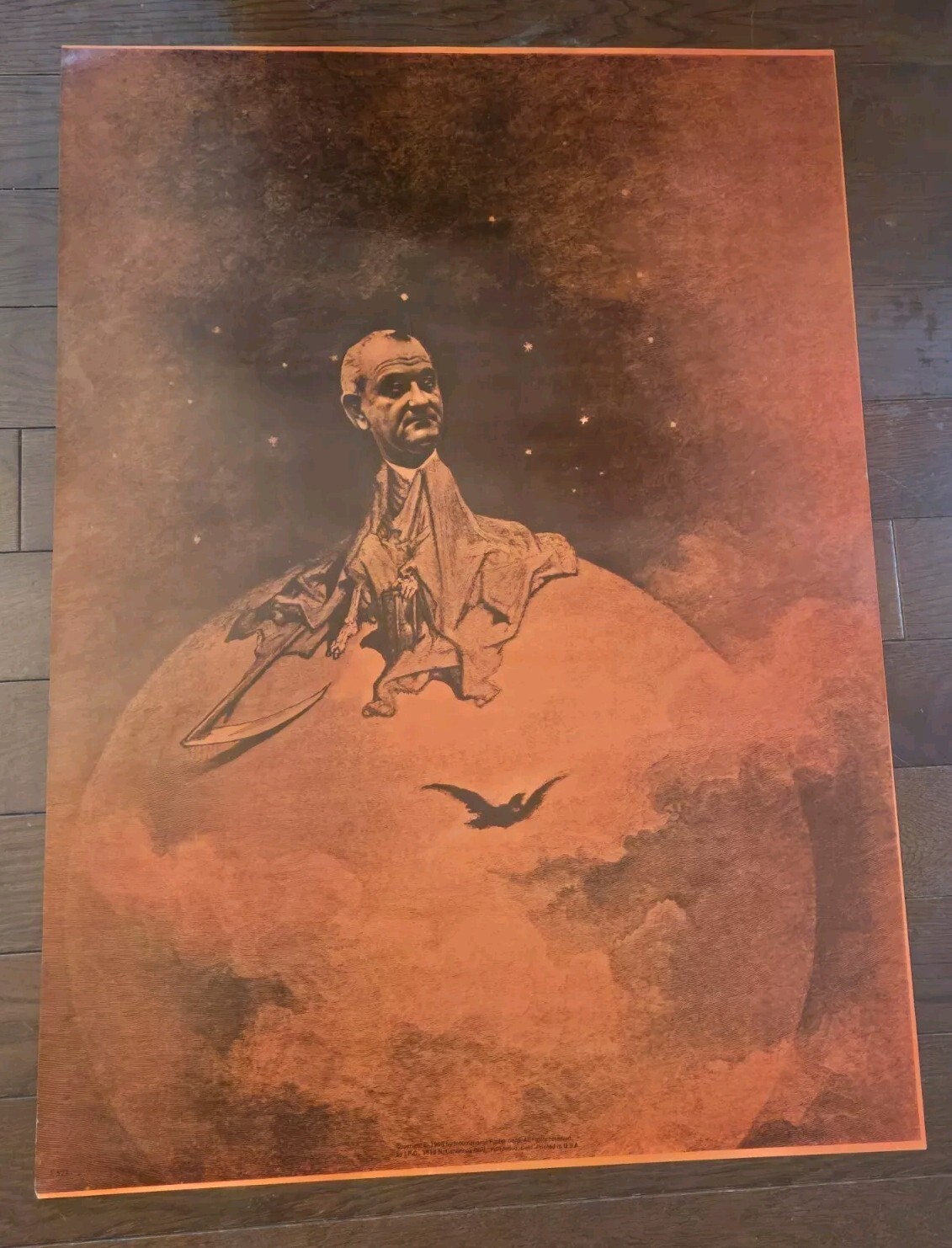 1968 LBJ POLITICAL CAMPAIGN POSTER Grim Reaper USA 29″ X 21″ E523 Made In USA