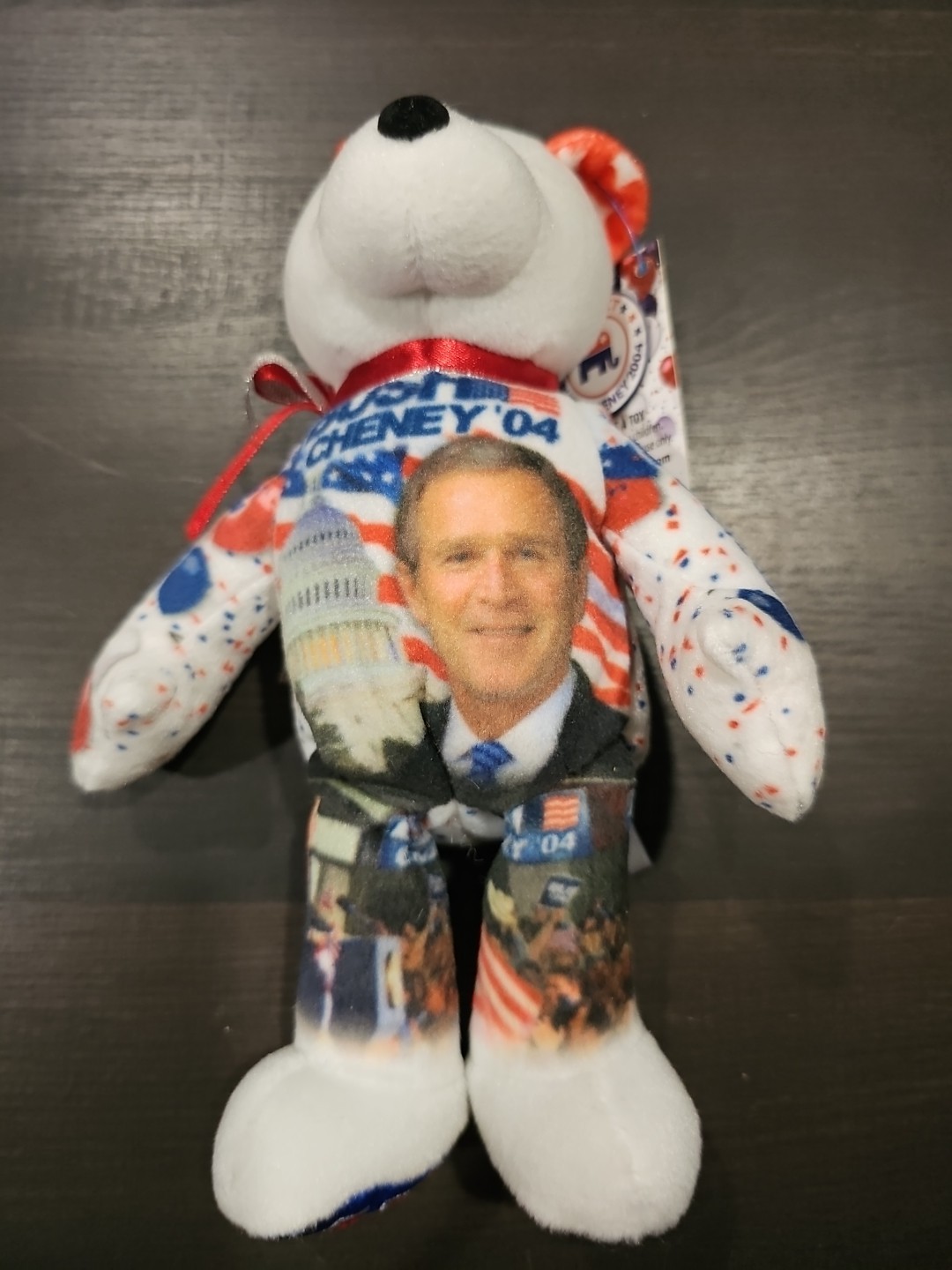 Vintage 2004 Bush/Cheney Re-Elect Gallery Treasures 8” Political Plush Bear Tag