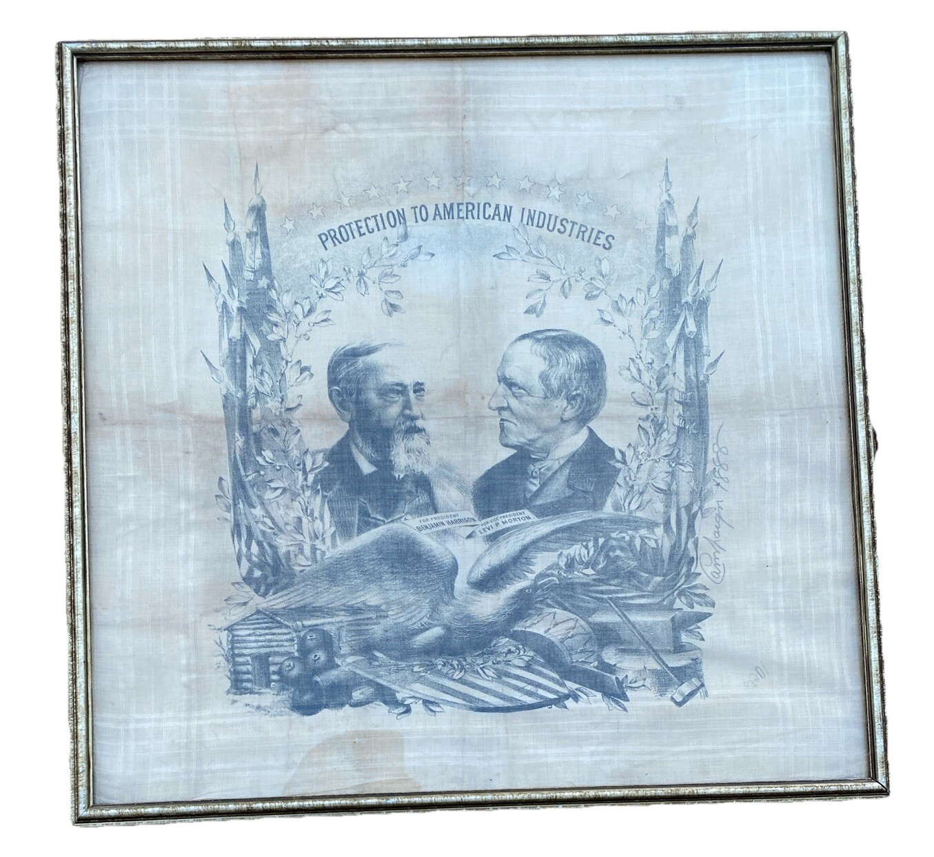 1888 Benjamin Harrison & Morton Republican Presidential Campaign Handkerchief