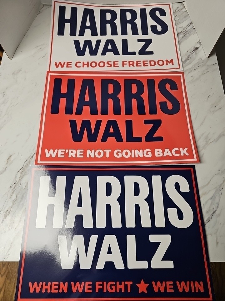 Kamala Harris TIM WALZ Official Campaign Signs 18″ X “12 Double Sided All 3 New
