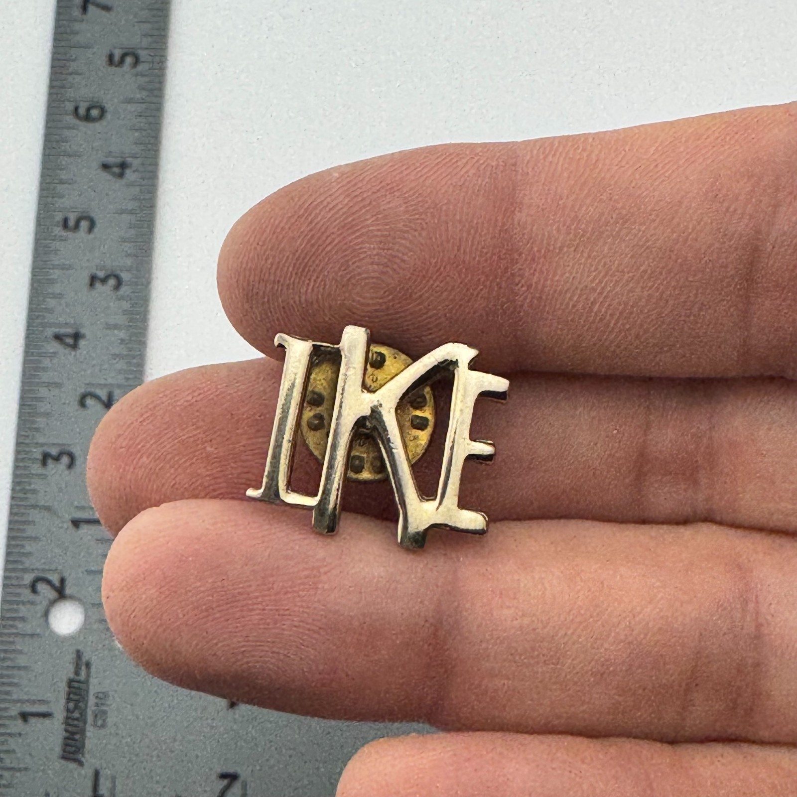 Vintage IKE Eisenhower Campaign Lapel Pin Gold Tone Letters