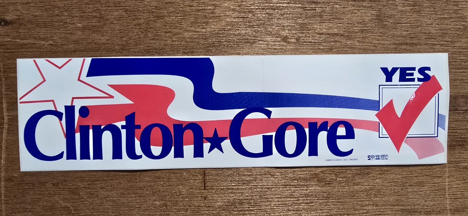 Clinton Gore ✔️ Yes Presidential Election Bumper Sticker
