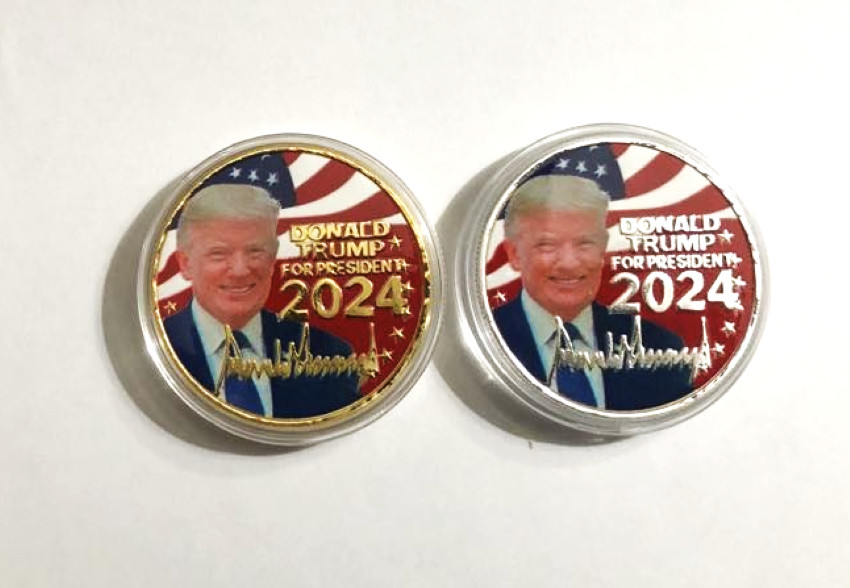 2pc Coin Set President Donald Trump 2024 Gold/Silver-Tone Commemorative USA Flag