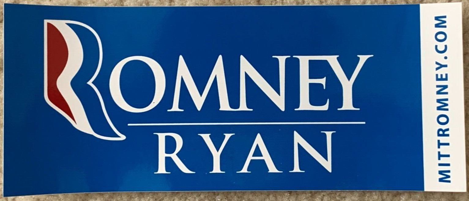 Romney Ryan 2012 Blue Official Campaign Bumper Sticker Mitt Paul R Logo