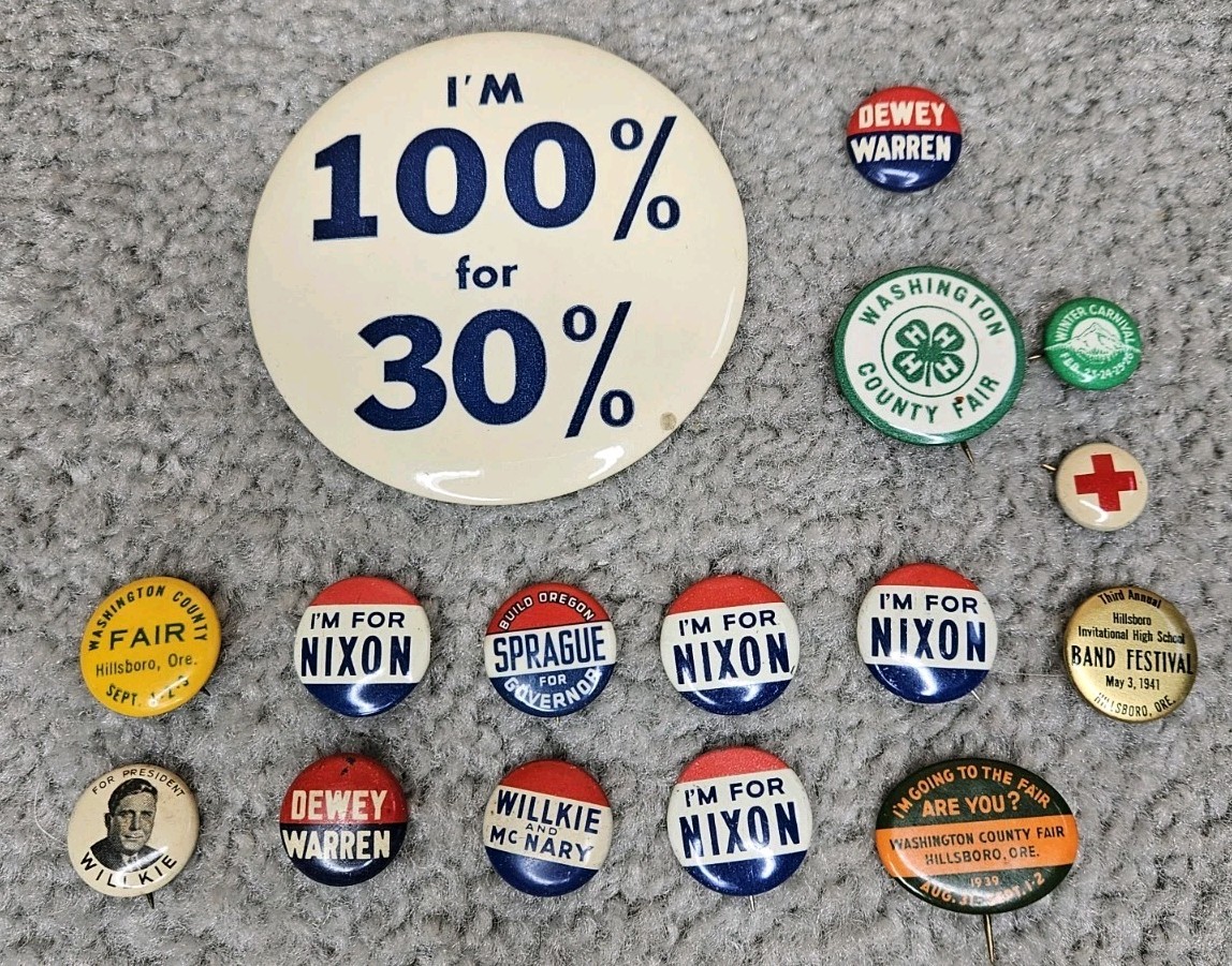 Political Buttons Mixed Lot Elections Lot Of 16 Nixon, Willie, Dewey Look!