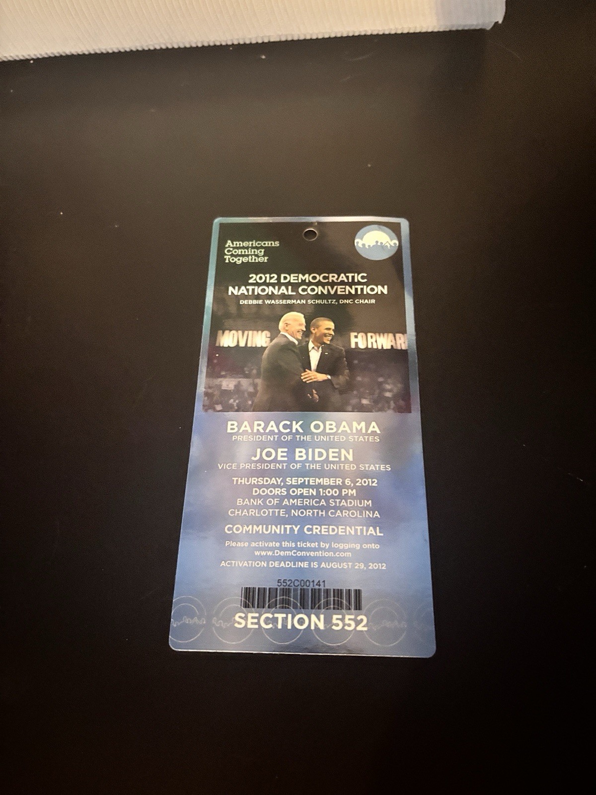 2012 Obama Biden Democratic National Convention Community Credentials Placard