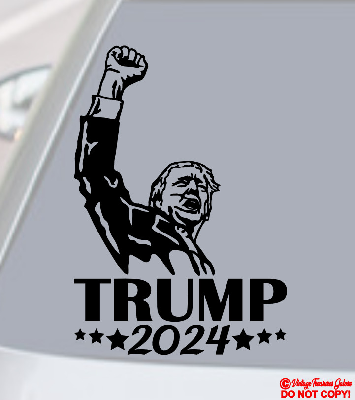 TRUMP 2024 Vinyl Decal Sticker Car Window DONALD PRESIDENT FLAG FIST YOU MISSED!