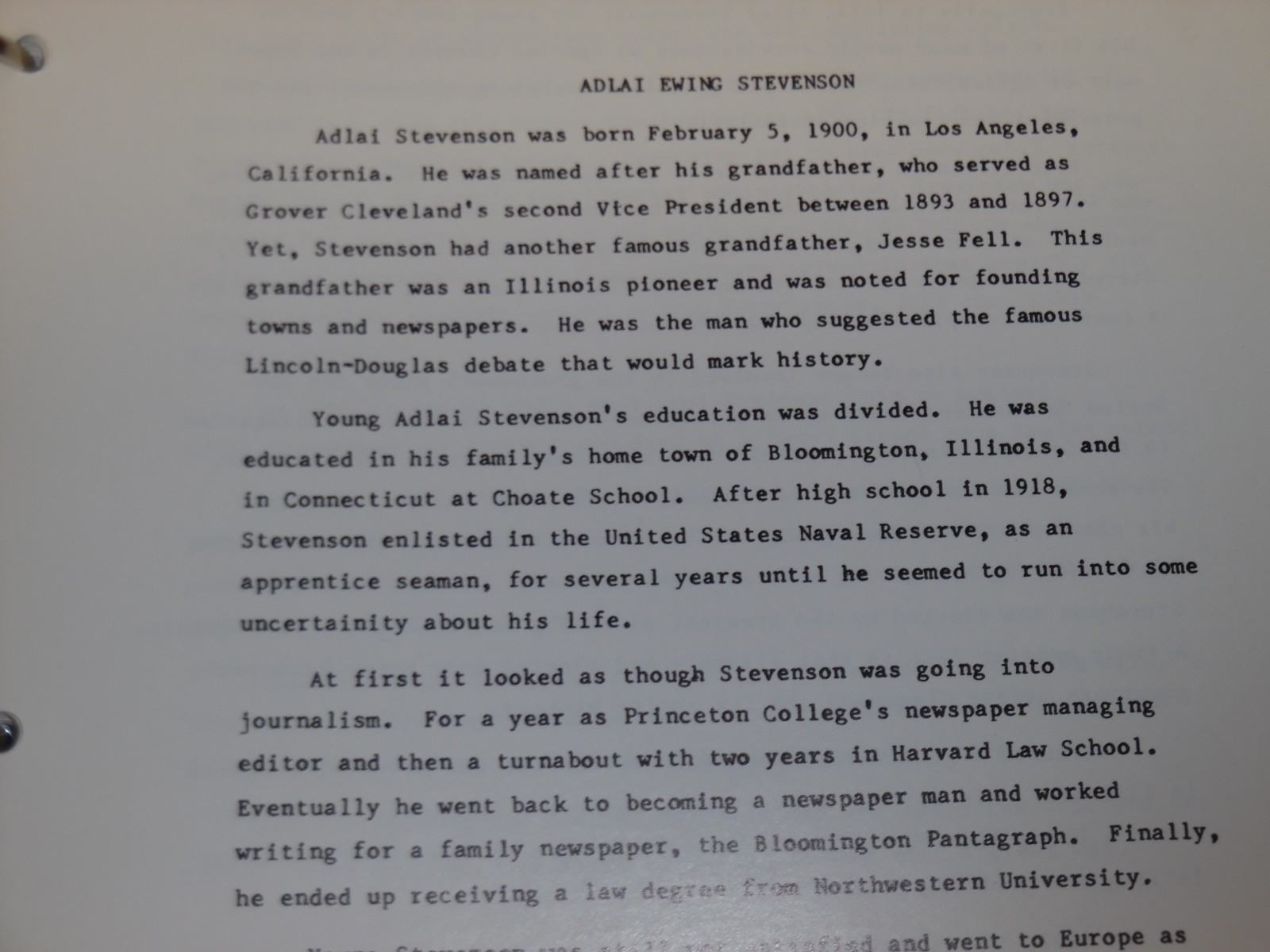 Vintage 1977 APIC Research Project Am. Political Items Binder Adlai E. Stevenson