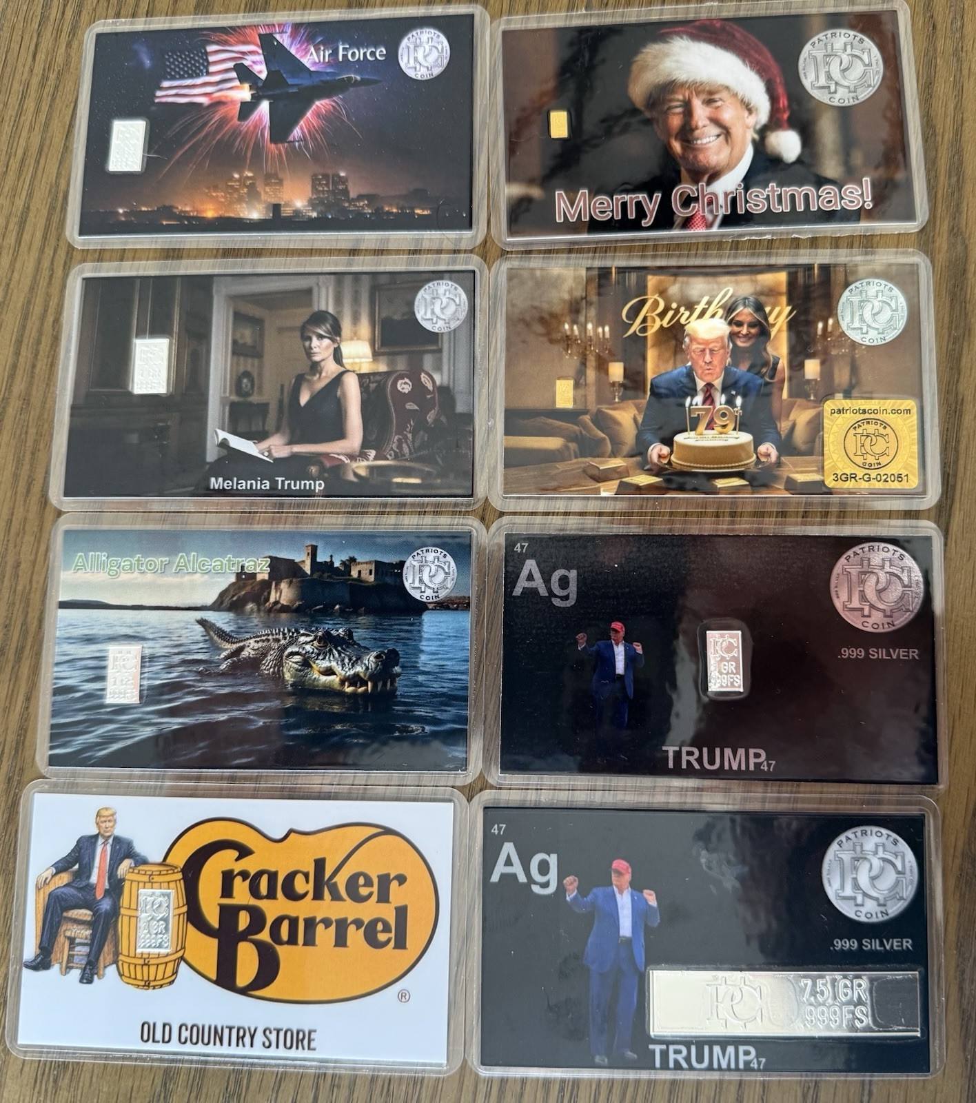 Rare Complete Set 8 Patriots Coin Trump Cards with Embedded Silver & Gold Bars