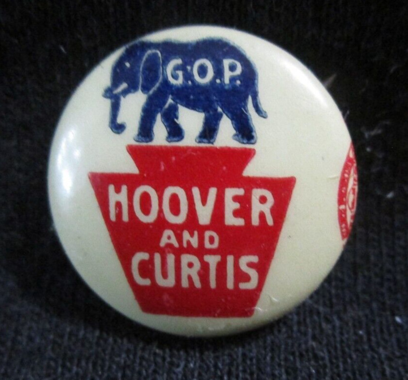 Hoover Curtis Pennsylvania Keystone GOP Elephant Political Pin 3/4″ 1928