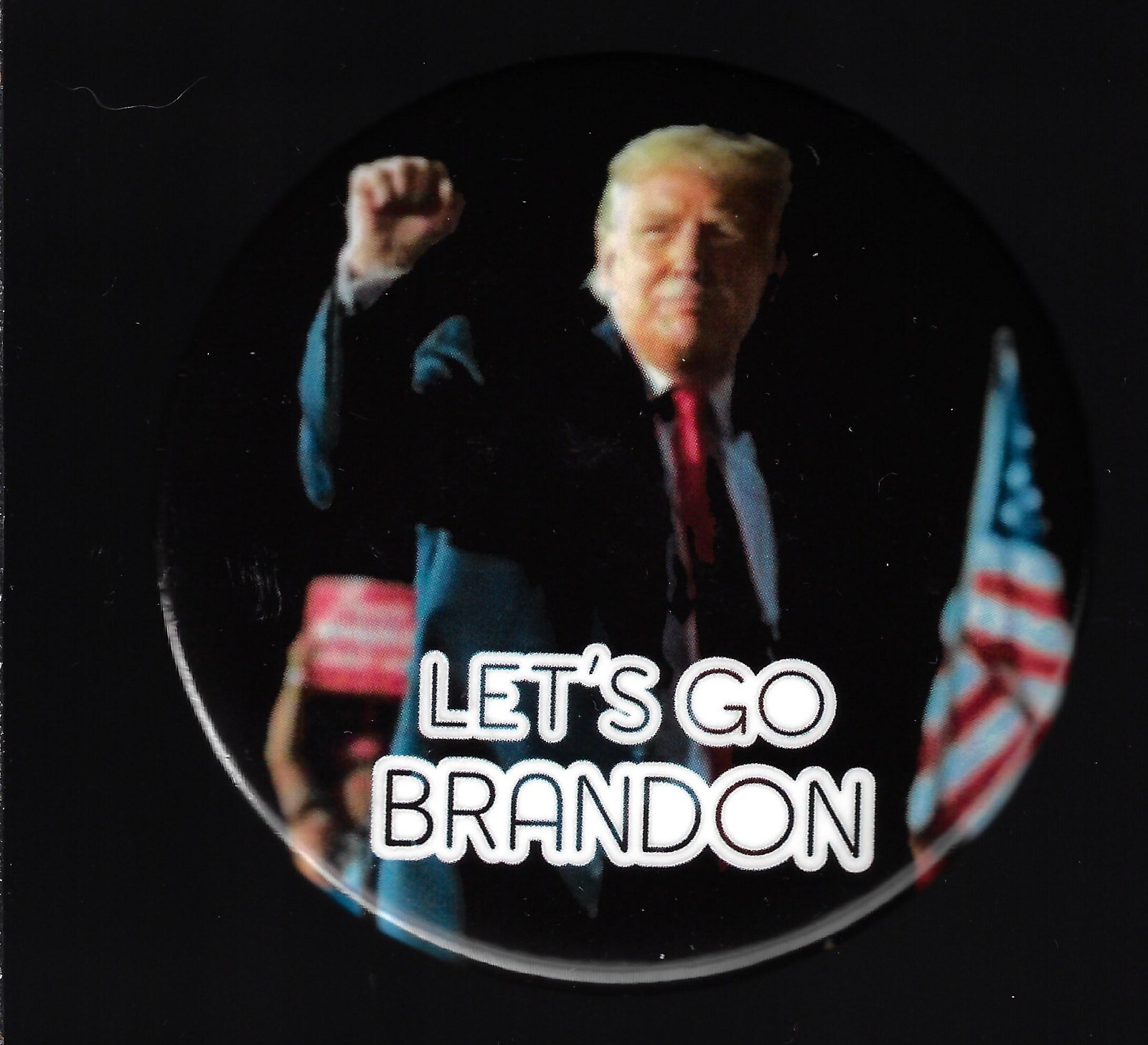 anti-Prez Joe Biden Political Pin Let’s Go Brandon Republican Slogan Trump Pic