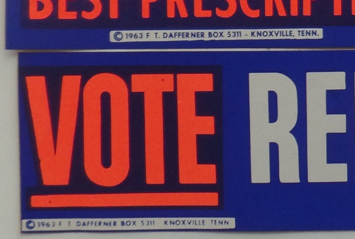 2-1963 (Yes, ’63) Goldwater & GOP Tennessee-Released Campaign Bumper Stickers