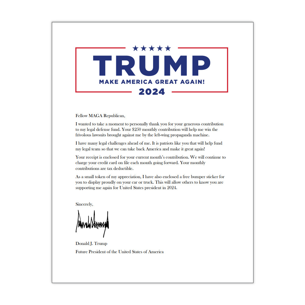 Funny Prank Donald Trump Legal Fund Donation Confirmation – Sent 100% Anonymous