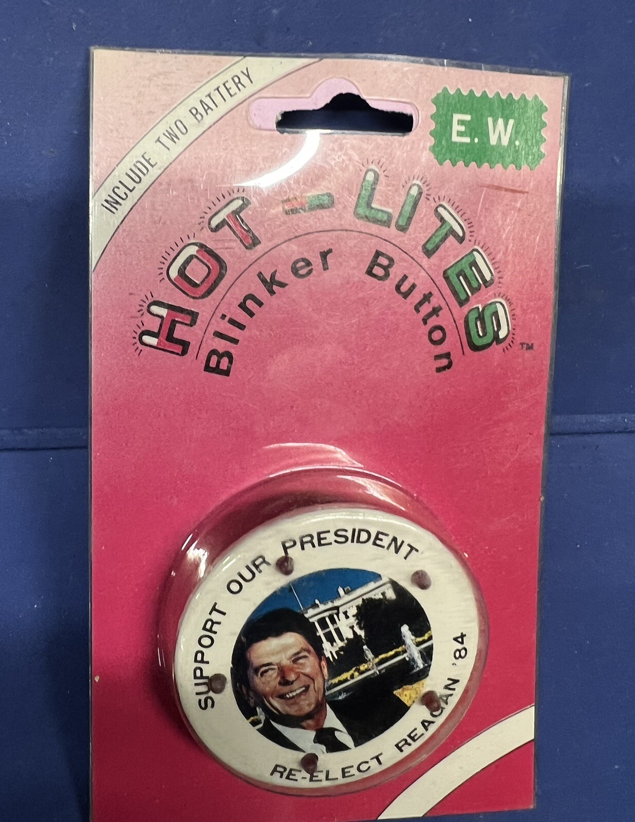 Vtg NOS Political Musical & Blinker Button “RE-ELECT REAGAN 84” PIN BACK VP Bush