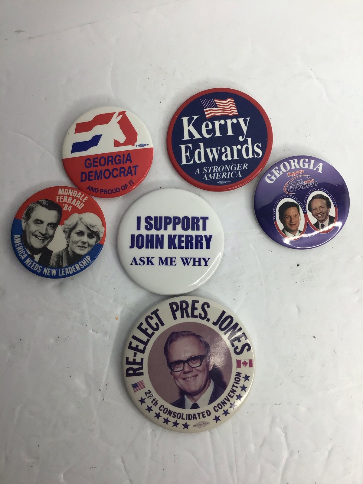Political Button Lot, Kerry Edward’s, Mondale Ferraro, Gore Lieberman, Georgia
