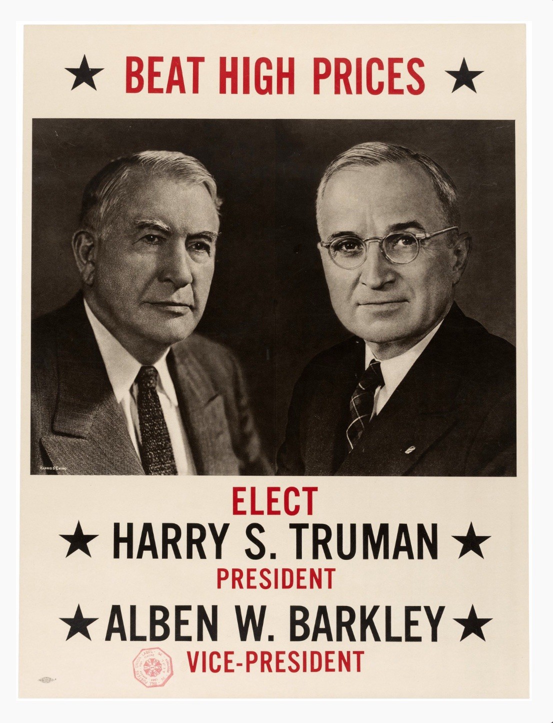 1948 Harry S. Truman For President, Barkley For VP Classic Campaign Poster MINT