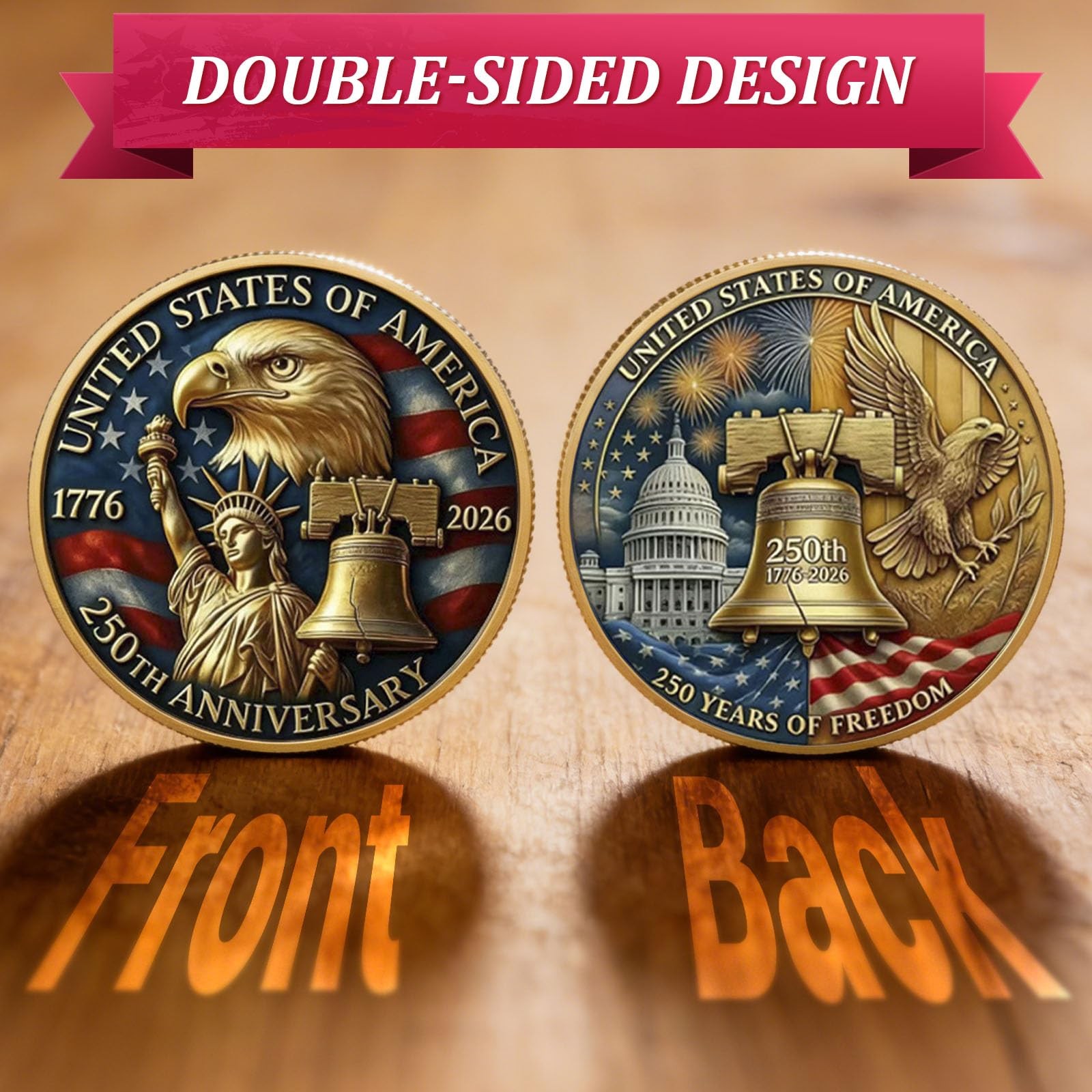 USA 250th Anniversary Commemorative Coin 1776-2026 with Premium Gift Box, Ame…