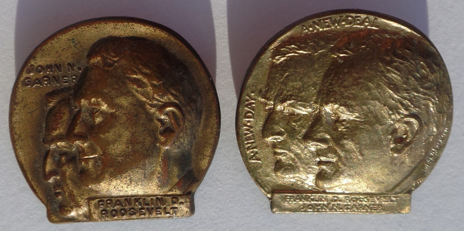 Pair Similar 1932 Roosevelt Garner Jugate Prez Campaign Lapel Pins 1 by Borglum!