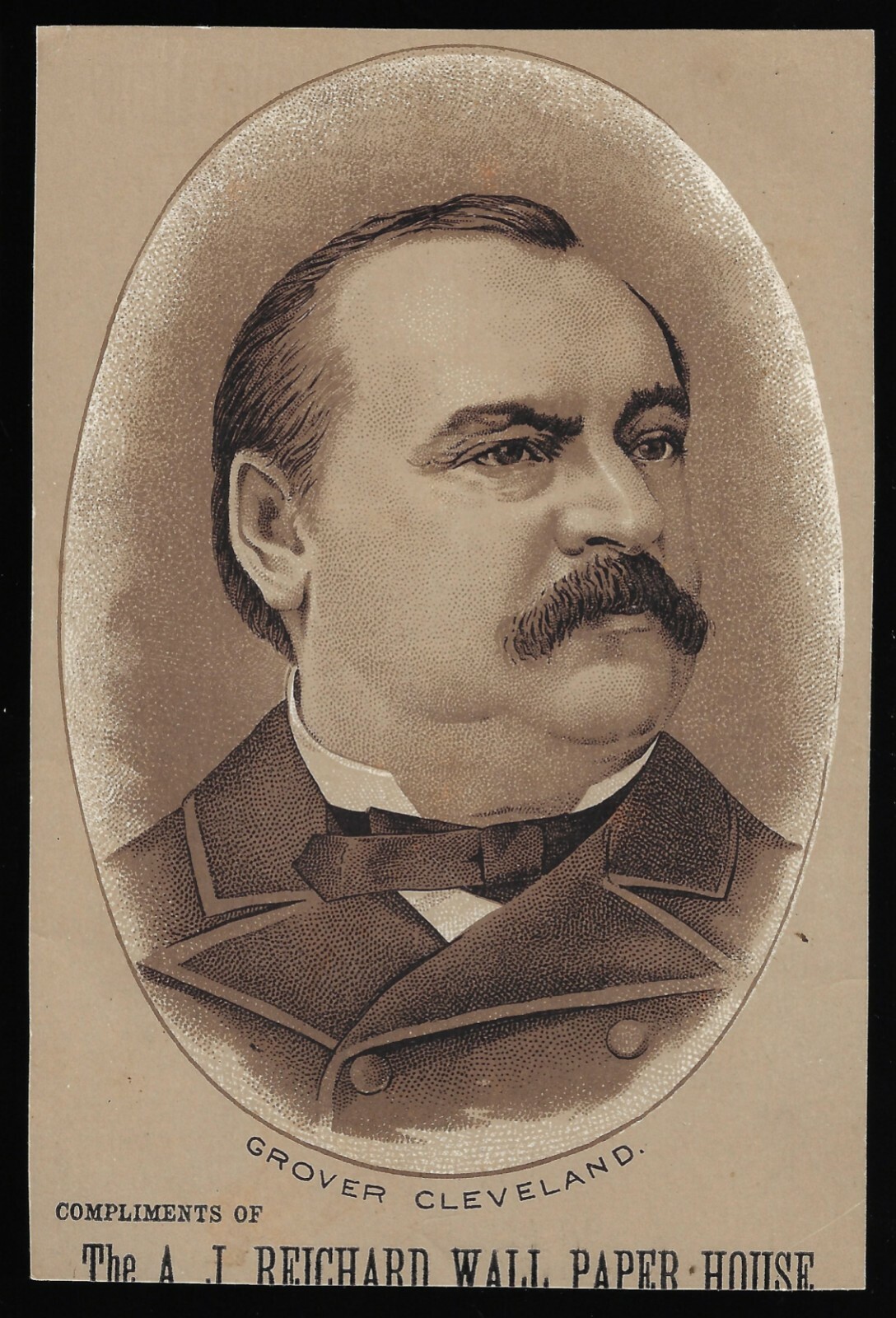 1892 A J Reichard Wall Paper House Allentown PA Grover Cleveland Trade Card