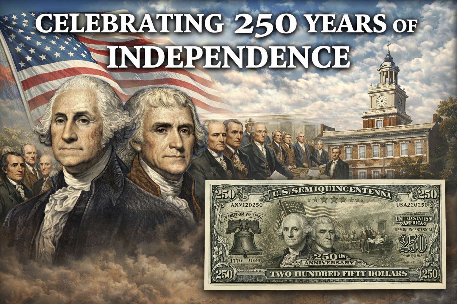50 PACK-25 Trump $100 Novelty Dollar Bills & 25-250TH ANNIVERSARY BILLS-COLLECT