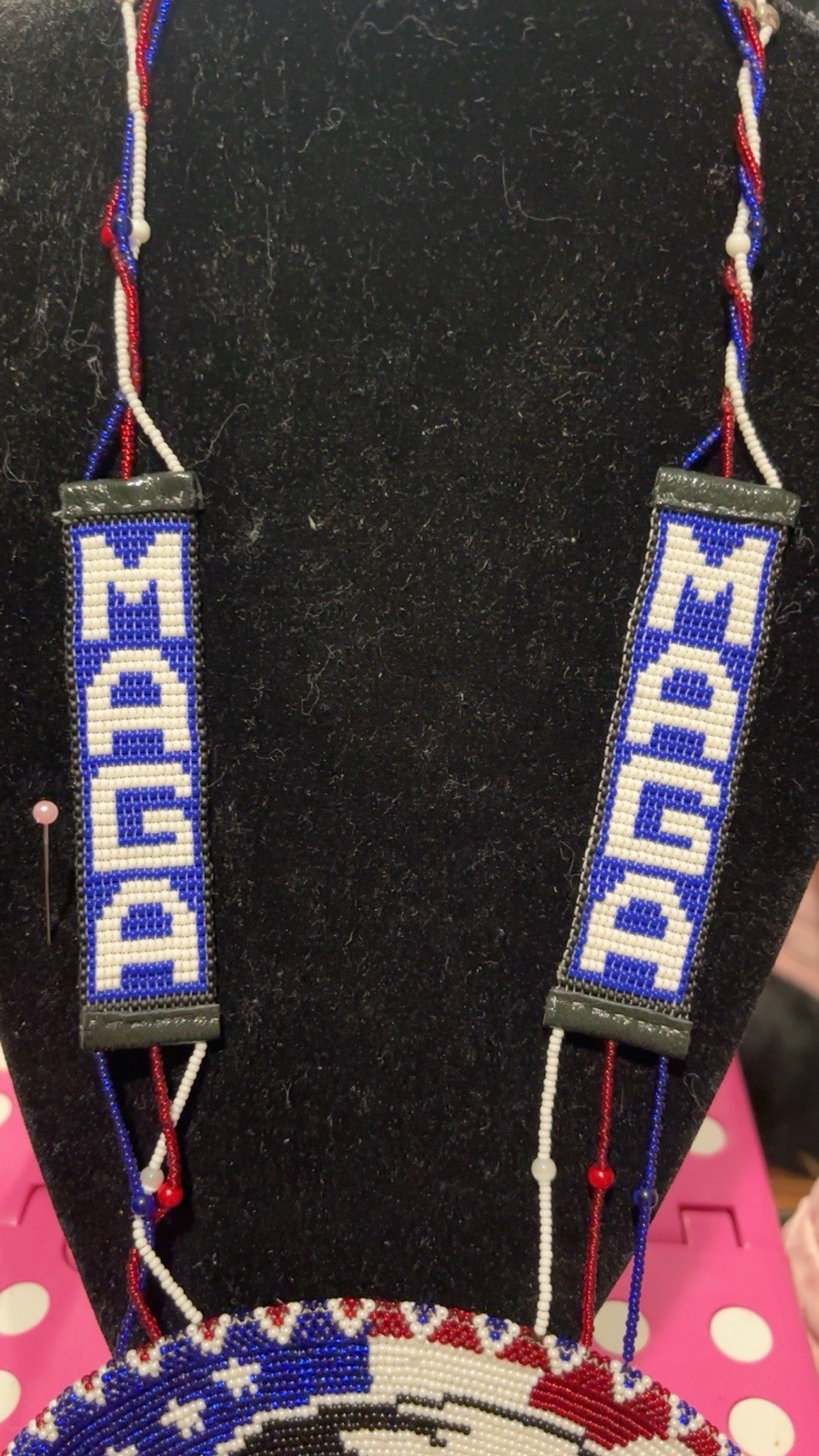 Handmade Trump Medallion With MAGA Beaded Chain and American Flag