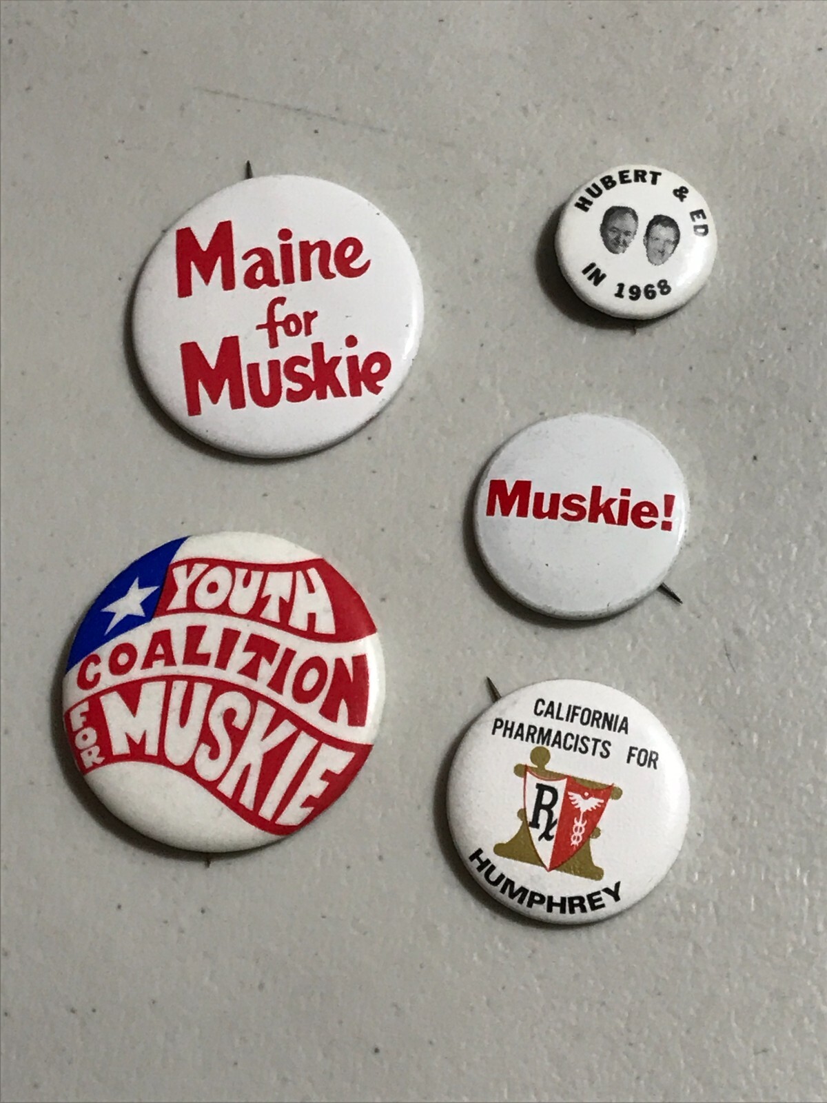 Collection of 5x Ed Muskie Maine lapel campaign pin button political local 1972