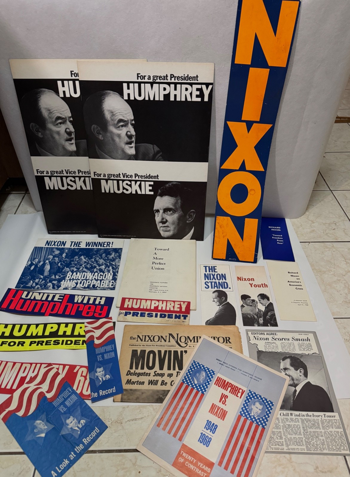 Lot 1968 Hubert Humphrey & Richard Nixon For President Campaign Stickers Poster