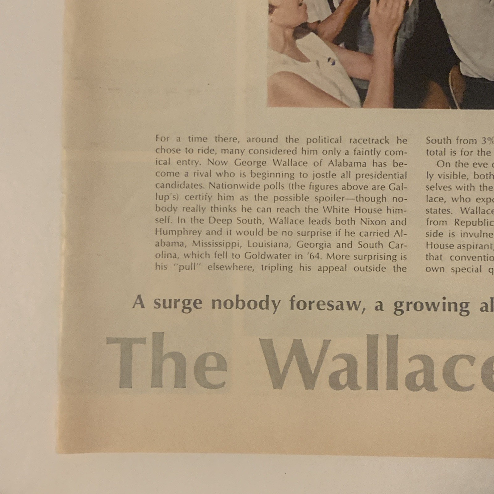 1968 Presidential Campaign PRINT PAGE Candidate George Wallace Clout Poll Surge