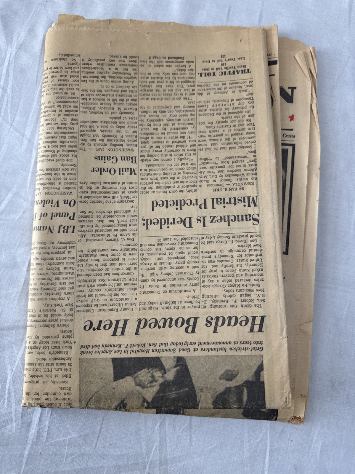 RFK Robert F Kennedy Assassination 1968 New Mexican Santa Fe Newspaper June 6