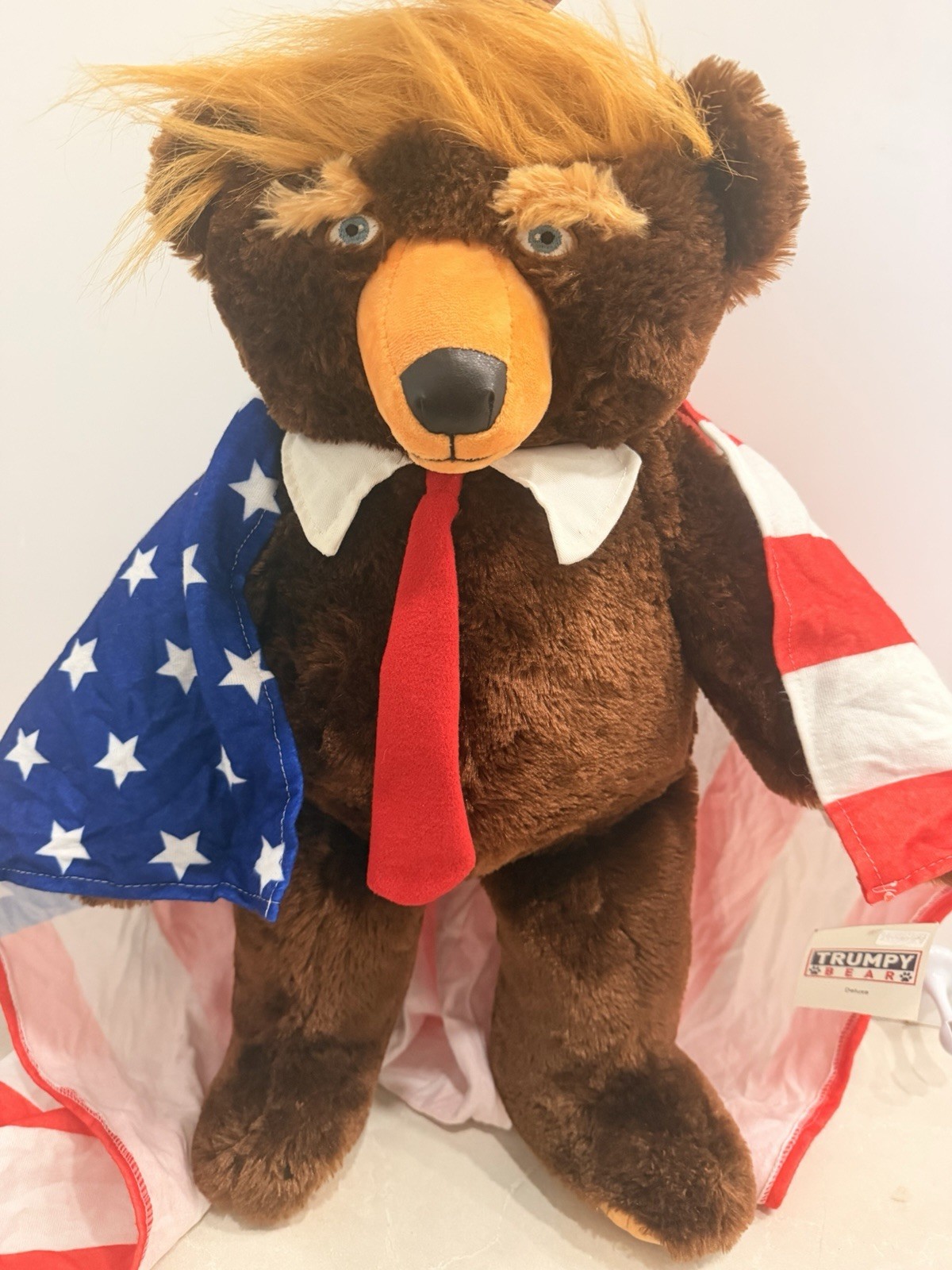 Donald Trump Style Teddy Bear 2017 22” Patriotic Plush American Flag Cape NEW
