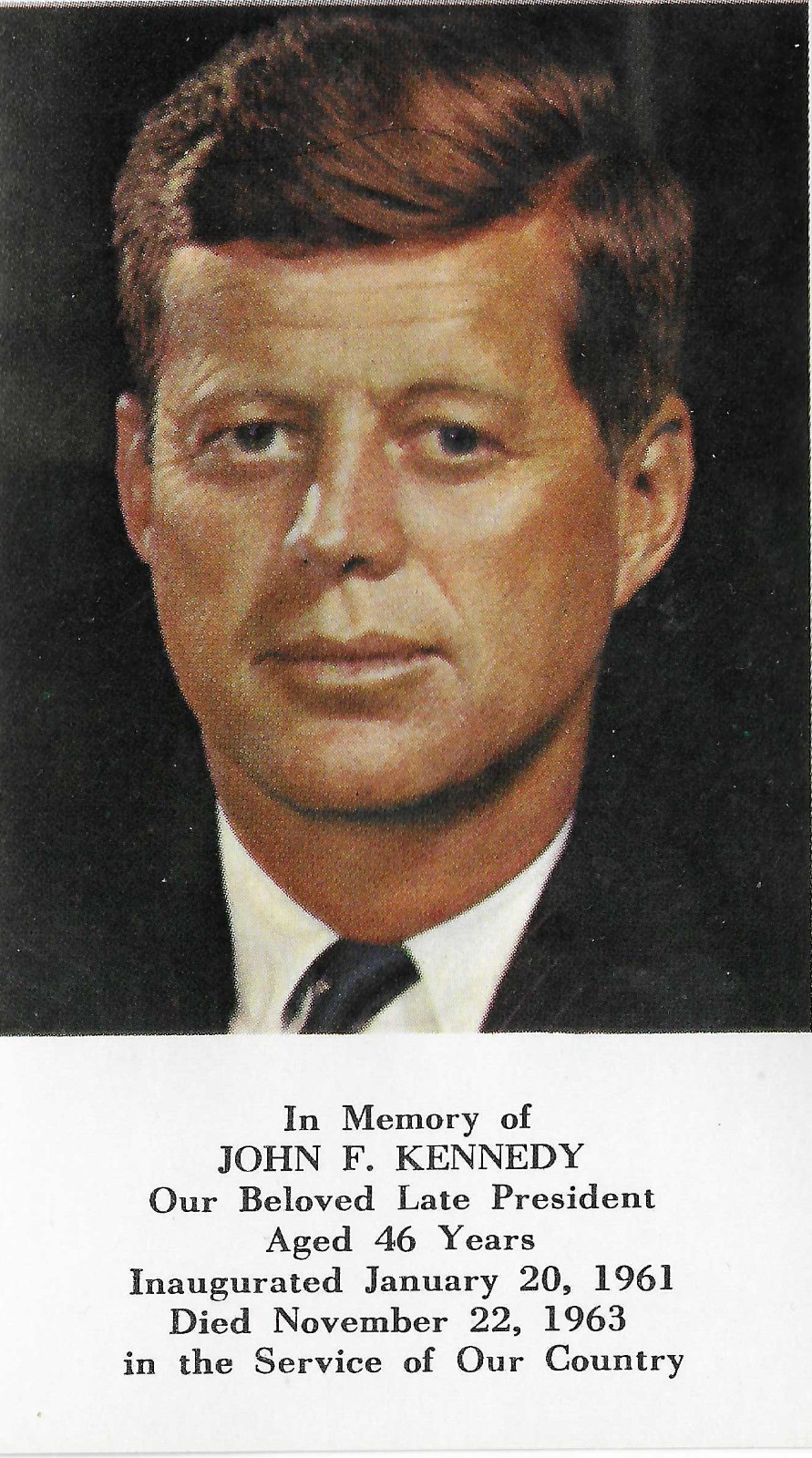 1963 John F Kennedy – (2.5 x 4)” /Beloved Late President Memorial Card